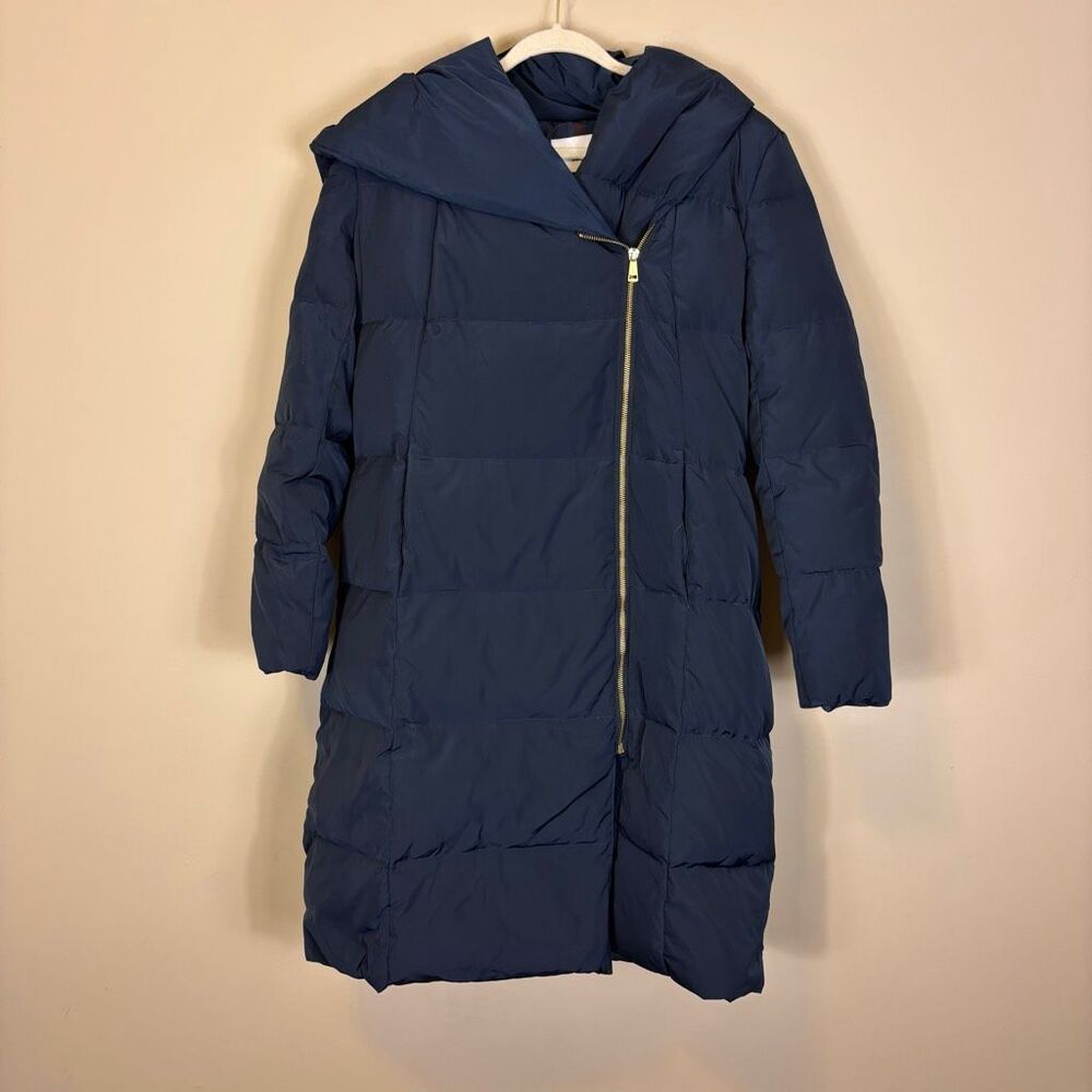 Cole Haan Blue Hooded Long Down Parka Winter Jacket Large